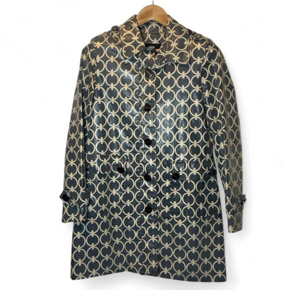MIss Sixty M60 Women Small Dark Gray Beige All Over Print Epaulet Vent‎ Raincoat